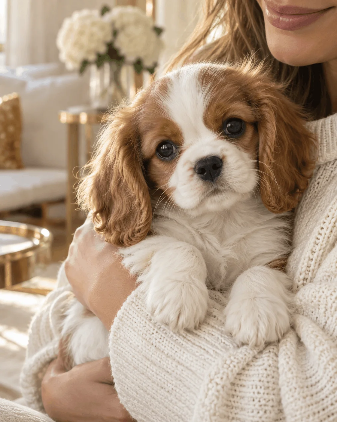 Small-breed puppy receiving personal attention