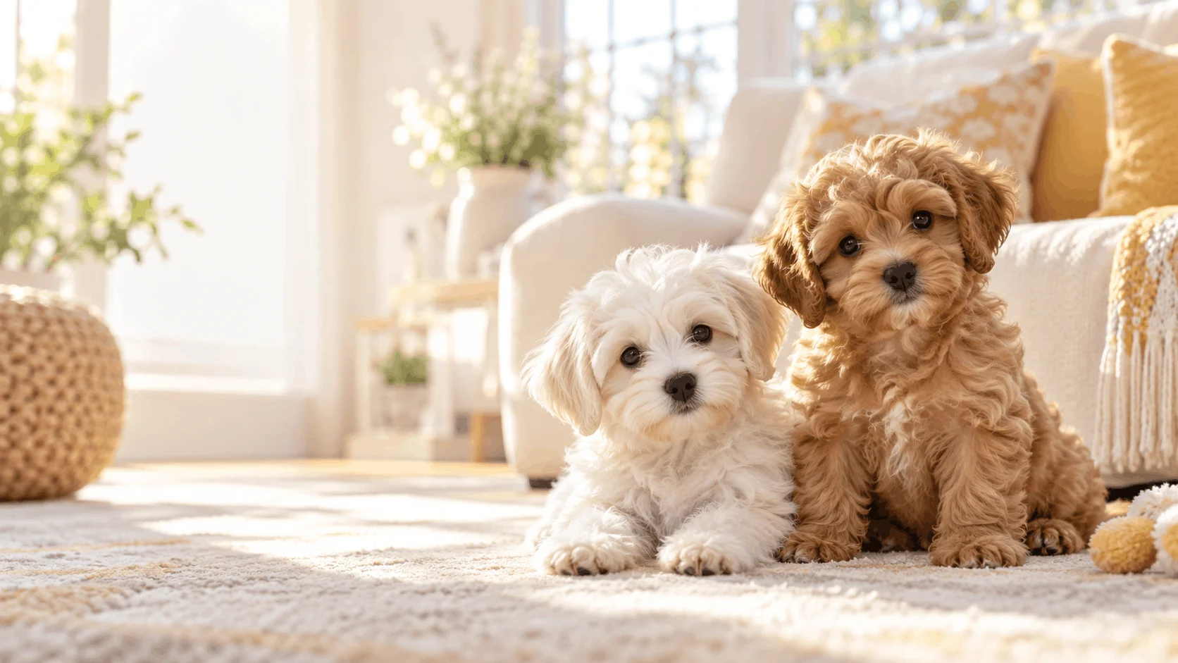 Small-breed puppies in a warm family home