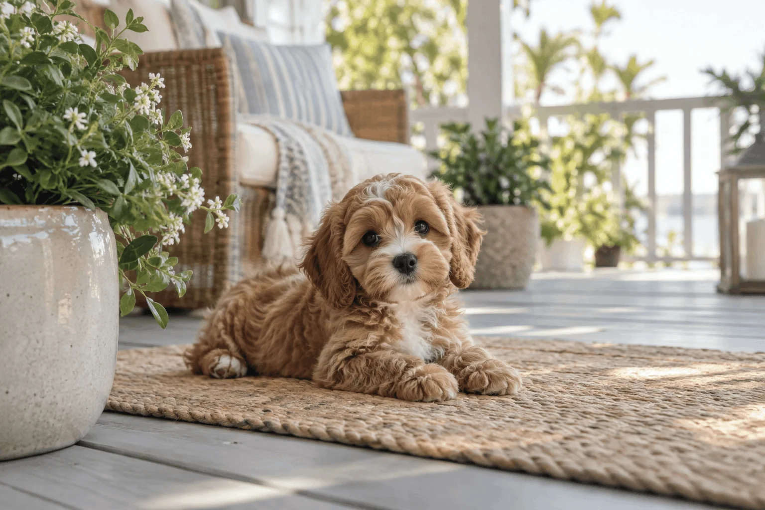 Small-breed puppy lying on a rug